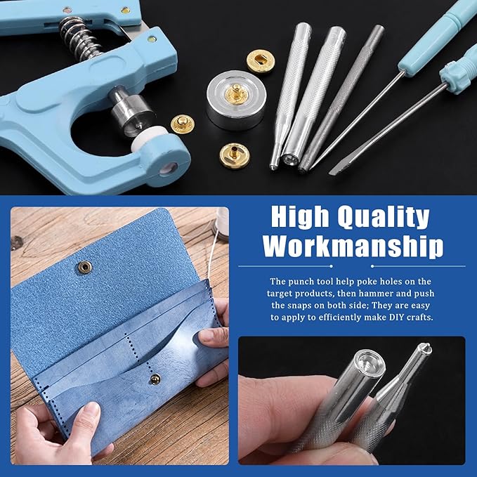 Glarks 90 Sets Leather Snap Fasteners Kit With Pliers, 12.5mm 6 Colors Buttons Press Studs, 8Pcs Setting Tools, Grease Pencils, Tweezers, Tape Measure for DIY Leather Craft