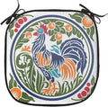 Lunarable Gallus Chair Cushion Pad, Rooster Earth Fruit Growth Harvest Dandelion Vegetables, Seat Padding for Kitchen & Patio with Anti-Slip Backing, 16"x16", Olive Green Night Blue