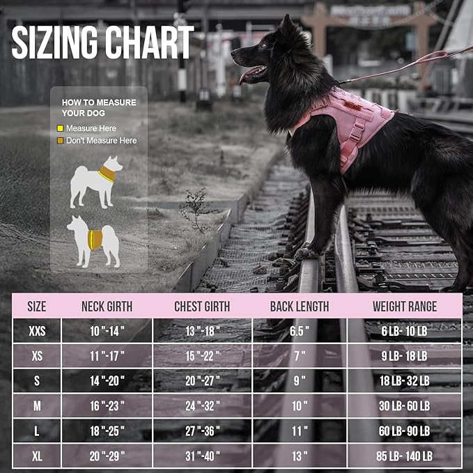 OneTigris Tactical Dog Harness Vest,No-Pull Service Dog Vest with Hook & Loop Panels,Adjustable Dog Vest Harness for Walking Hiking Training(Pink,L)