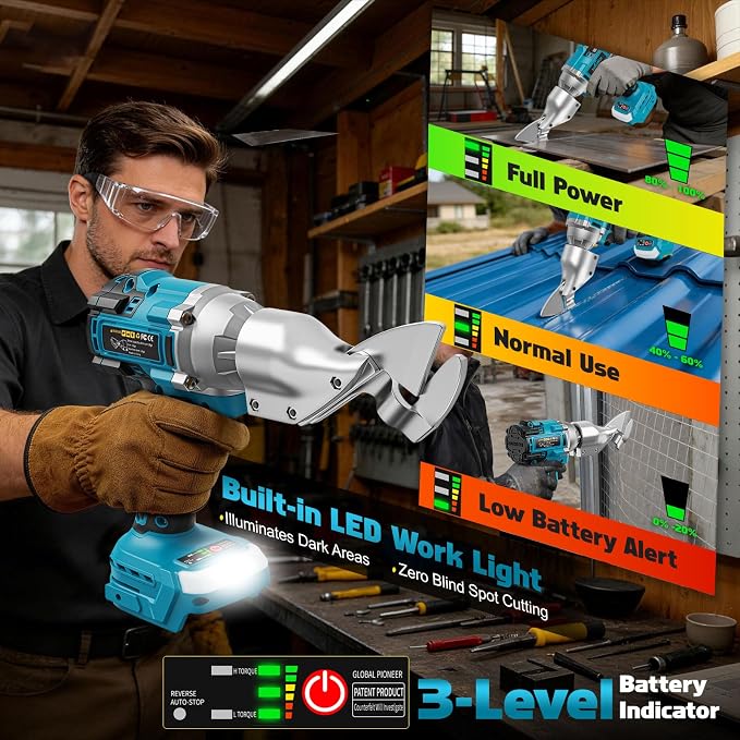 Cordless Metal Shear Compatible for Makita 18V, Brushless Electric Metal Shears 1600RPM for HVAC Ducts, Auto Body Panels &Fencing,Stainless Steel Cutter with LED Light (Tool Only