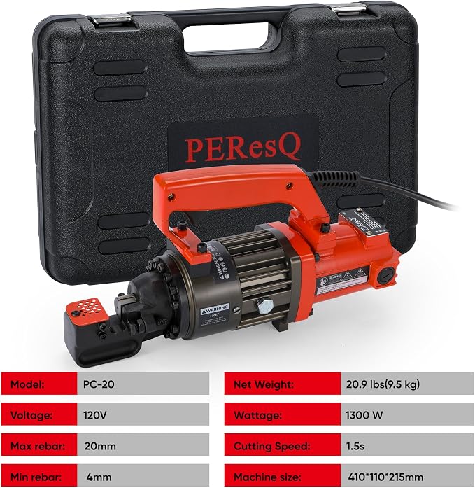 Electric Rebar Cutter, Portable 1300W Hydraulic Rebar Cutting Tool, Cuts up to 3/4 inch (#6) 4-20mm, 120V Corded, 1.5s Fast Cut, Model PC-20