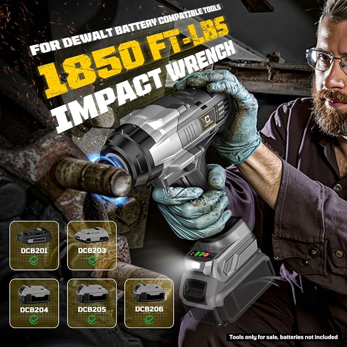 Cerycose 3/4" Cordless Impact Wrench Compatible with DeWalt 20V Battery, 1850 Ft-lbs (2500N·m) High Torque Brushless Impact Driver, 4 Sockets & Carrying Case, Heavy Duty for Trucks, Cars & Mowers
