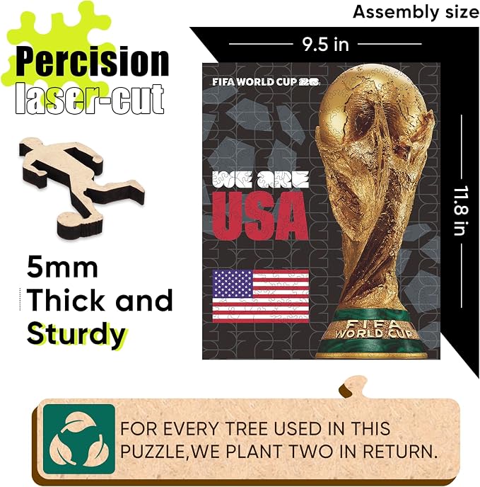 FIFA USA Poster-2 Wooden Puzzle for Adult, 200 Pieces Irregular Shape Puzzle, 5MM Thick, Creative Collectible Gift for Fans, Officially Licensed Product, 9.3 x 12