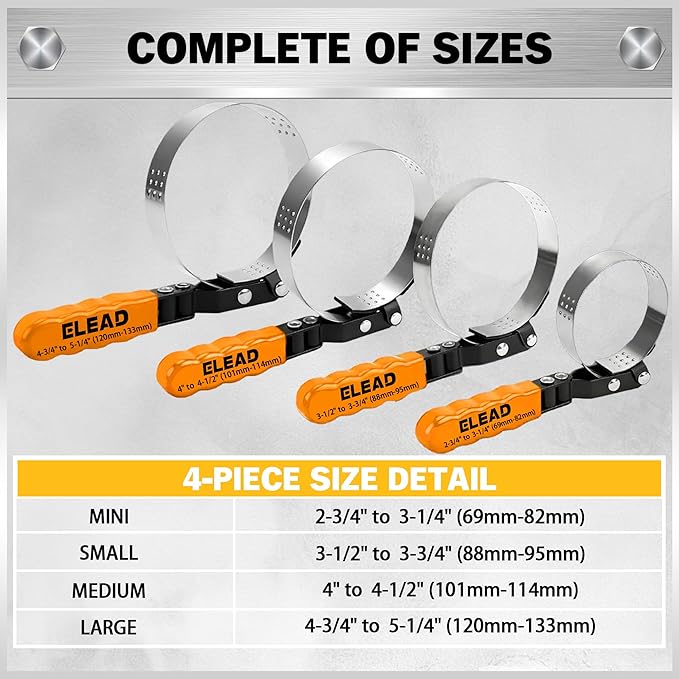 ELEAD 9-Piece Ultimate Oil Filter Wrench Set - Professional Oil Filter Removal Tool, Swivel Head Oil Filter Wrenches, Adjustable Oil Filter Remover Pliers, Universal Oil Filter Wrench and Valve Lapper