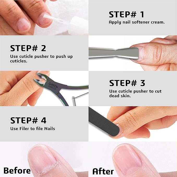 Professional Cuticle Trimmer Nail Cuticle Cutter Stainless Steel Cuticle Nippers with Sharp Blades Double Spring Manicure Tools for Nail Care Pedicure Home Spa (Multi - Pusher Included)