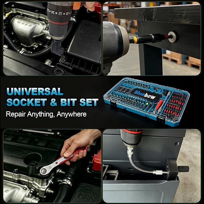 86 PCS Magnetic Nut Driver Set - 1/4" Metric & SAE with Socket Adapters, Ratcheting Screwdriver, Wing Nut Driver, Bit Holder, Adapters, Universal Sockets, Quick Release Extension, Power Bits