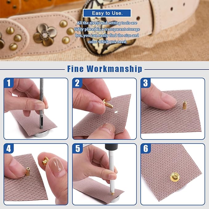 Glarks 160 Sets 2 Styles Leather Snap Fasteners Kit Including 12.5mm Metal Snap Buttons and 8 x 8mm Leather Rivets with 11Pcs Punch Hammer Setting Tools, Grease Pencils and Tape Measure