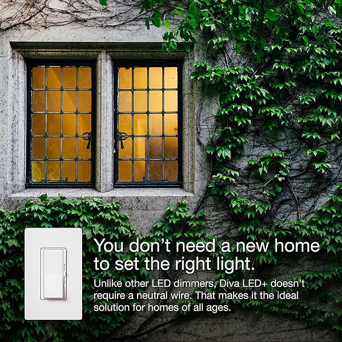 Lutron Diva LED+ Dimmer Light Switch for Dimmable LED, Halogen, and Incandescent Bulbs, 150 Watt, Single-Pole or 3-Way, DVCL-153P-WH, White (2-Pack)