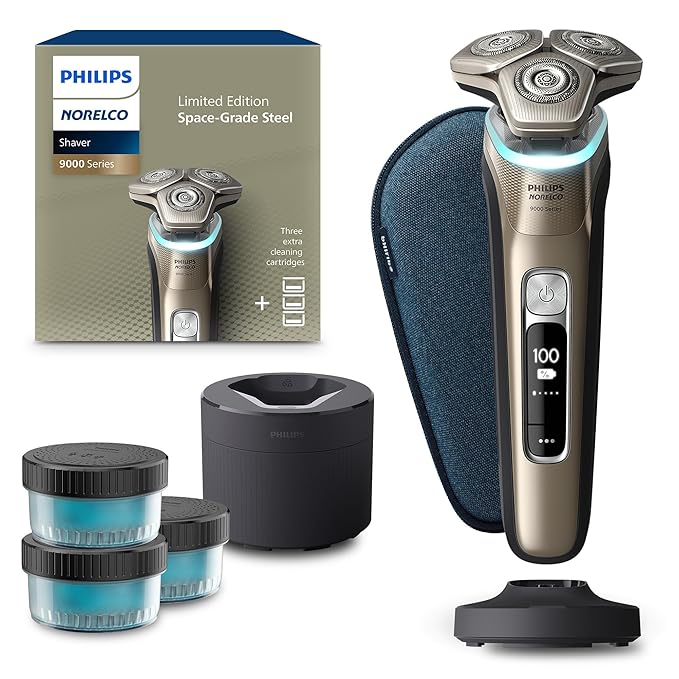 Philips Norelco Shaver Series 9000 Space Grade Edition, Wet & Dry Electric Shaver, with Lift & Cut Shaving System, Pop-up Trimmer, Cleaning Pod & 3 Cartridges, Charge Stand & Travel Case, S9979/92