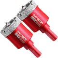 DAYDOOR 1-1/4" Diamond Hole Saw Bits with Pilot Drill Bit-2pcs 32mm Diamond Tile Hole Saw with Guiding Bit for Porcelain Tile Ceramic Pottery Granite Stone Glass Bottles(3/8" Triangle Shank)