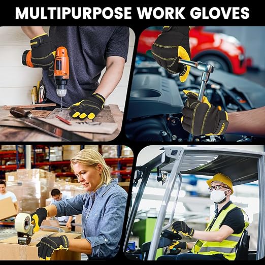 Work Gloves for Men, Multi-Functional Light Duty Mechanic Gloves, Outdoor, Performance Fit, Touch Screen, Abrasion Resistant (XL)