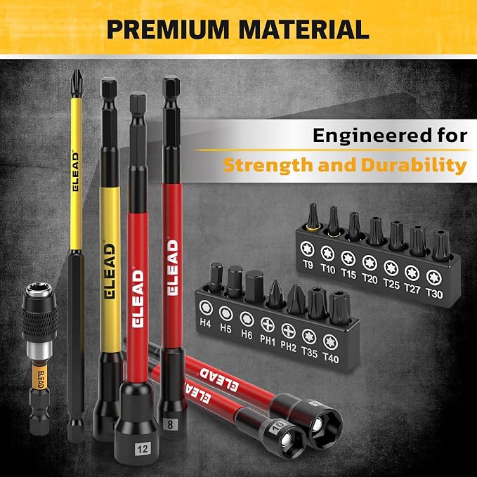 Magnetic Nut Driver Bit Set, 35-Piece Extra Long Nut Driver Set for Impact Drill, Metric & SAE, PH1 & PH2 Screwdriver Bits 1/4 Drive Shank Adapter Extension, Durable for Professional Projects