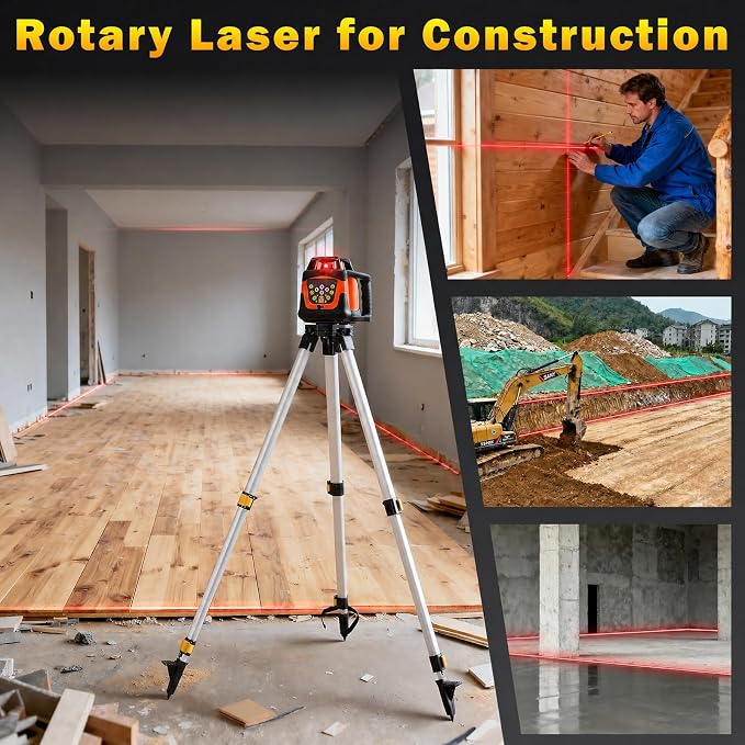 Red Rotary Laser Level 2000ft, 360 Degree Self Leveling Laser Level Kit with Receiver Remote Control and Surveying Tripod 16.4ft Staff, 5 Rotation Speeds& 4 Angles Adjustment,IP66 Waterproof