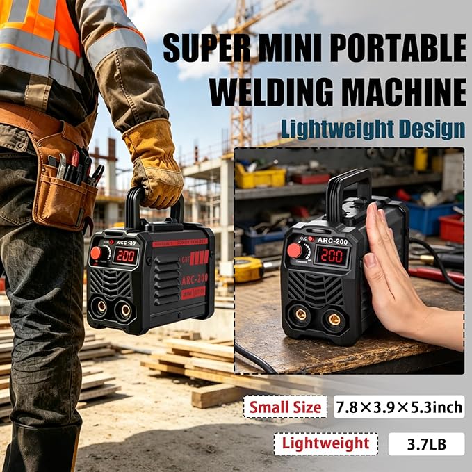 Hpoouo 200Amp 20PCS Rods Stick Welder, Super MINI Portable Welding Machine, IGBT Inverter Welder Machine 110V with Hot Start Arc Force Anti-Stick, for 1/16"-1/8" Rod ARC Welder, 2 Chip Hammers (Black)