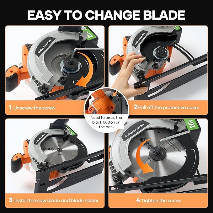 20V 6-1/2-inch Cordless Circular Saw, 2.0Ah Battery Powered: Brushless Motor, 45° Bevel Capacity, Max Cutting Depth 2-1/4-inch (90°), 1-1/2-inch (45°), Electric Circular Saw for Wood, Plastic Cutting
