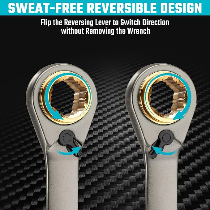 DURATECH Anti-slip 4-in-1 Reversible Ratcheting Box Wrench Set | Double Box End, Metric, 2-Piece, 8, 10, 12, 13 & 14, 15, 17, 19 mm, CR-V Steel, Nickel Plated, with Rolling Pouch