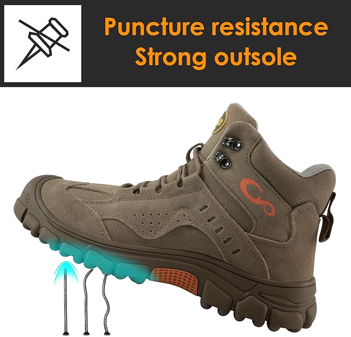 Ablanczoom Work Boots for Men Steel Toe - Construction Footwear Slip Resistant Comfortable Breathable Durable Safety Boot