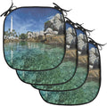 Lunarable Lighthouse Chair Cushion Pads Set of 4, Lighthouse Clear Water Palm Trees Summer Sky Rocky Shoreline Seascape, Anti-Slip Seat Padding for Kitchen & Patio, 16"x16", Teal Blue Grey