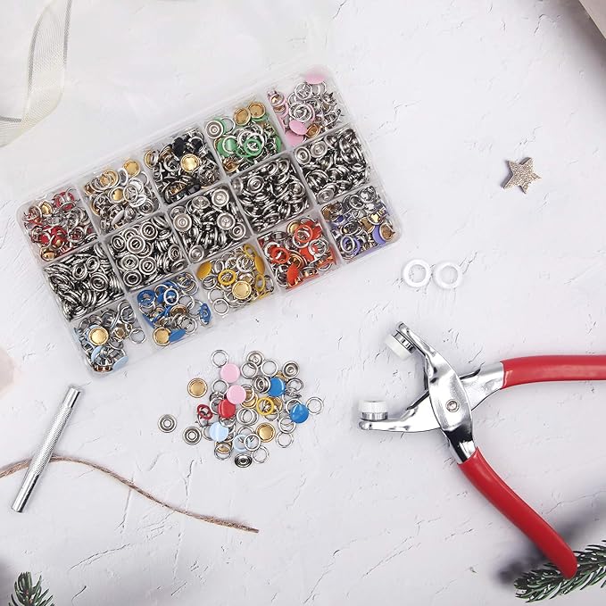 EuTengHao 804Pcs Snap Fasteners Tool Kit Hollow and Solid Metal Prong Snaps Buttons with Setting Tool for Clothing Crafting Sewing,Leather Snaps Buttons for Jeans Wears Bags(200 Sets,10 Colors,9,5mm)