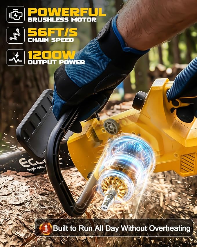 Ecarke 16-Inch Brushless Chainsaw Compatible with Dewalt 20V Cordless Chain Saw Brushless 45Ft/s Electric Hand Tree Saw for Wood/Tree Cutting and Pruning (Tool Only)