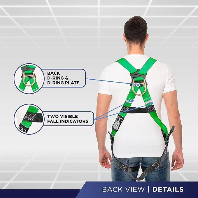 Construction Harness 5 Point Adjustment, Back D-Ring, Grommet Legs, Multiple Styles I OSHA ANSI Compliant