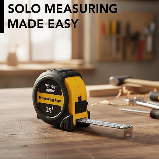 Mr. Pen- Retractable Tape Measure 25 ft, Yellow, Easy Read, Steel Retractable Measuring Tape with Fractions, Ideal for Construction & DIY Projects