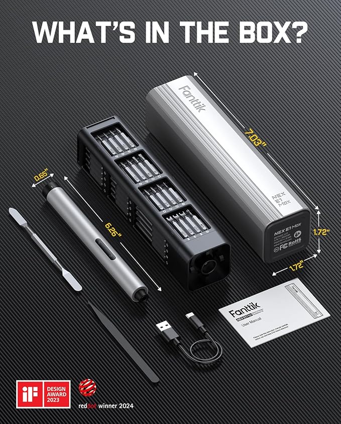 Fanttik E1 Max Electric Screwdriver, Mini Precision Screwdriver Set, 50 Magnetic Bits, Magnetic Storage, 5/32‘’Hex, Repair Tool Kit for Electronics Phone Camera Laptop Watch (Silver)