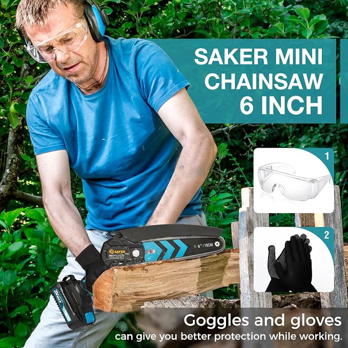 Saker Mini Chainsaw,6 Inch Portable Electric Chainsaw Cordless, Small Handheld Chain saw for Tree Branches,Courtyard, Household and Garden,Gift for Men Husband Women Father