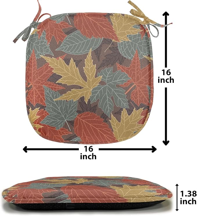 Lunarable Fall Leaves Chair Seating Cushion, Large Leaf Silhouettes in Earth Tones, Anti-Slip Seat Padding for Kitchen & Patio, 16"x16", Paprika Multicolor