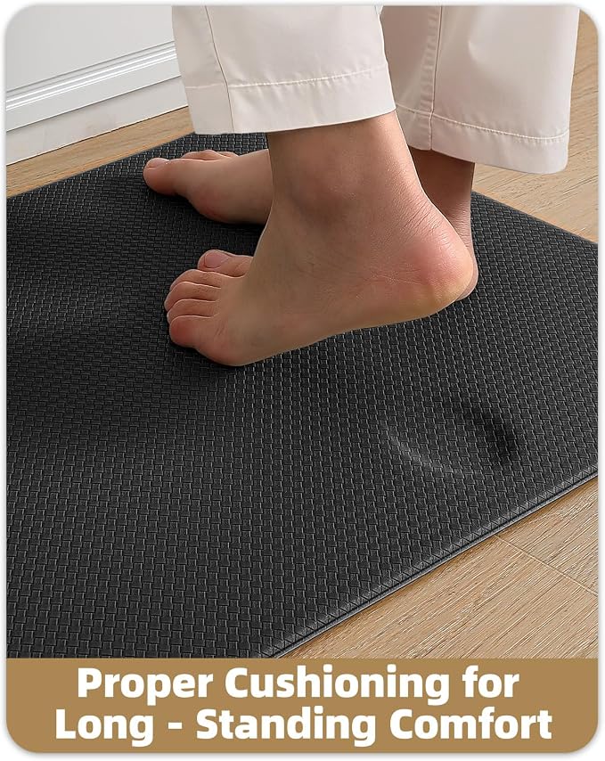 Color&Geometry Anti Fatigue Cushion Kitchen Mat for Floor -24"x71",Wide,Easy Clean, Water & Oil Proof, Anti Slip, Foam Rubber Runner Rug for Front Sink Comfort Standing,Black