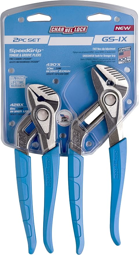 Channellock Tongue & Groove Pliers Set GS-1X - SpeedGrip, Made in USA, High Carbon Steel - 2-Piece 8 & 10 in