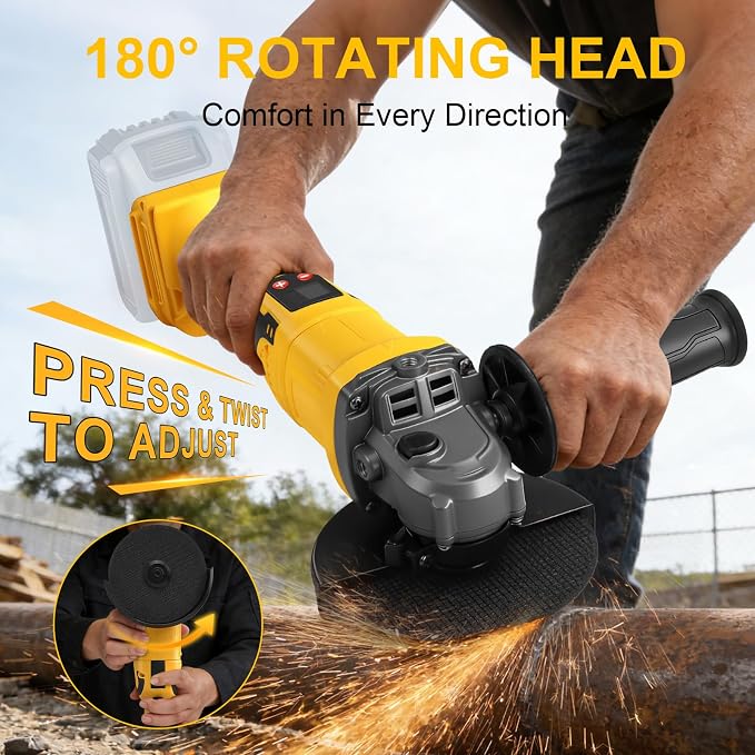 2-in-1 Cordless Angle Grinder & Circular Saw for Dewalt 20V Max Battery | No Battery, 4-1/2" to 5", 180° Rotating Head, 3-Speed with LED Display, 9300RPM Brushless for Cutting, Grinding, Polishing