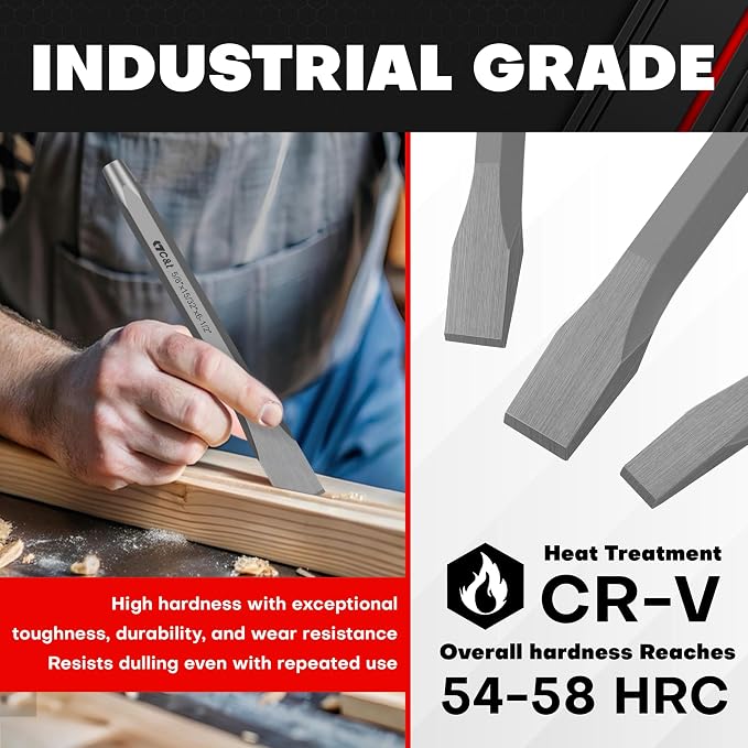 C&T 3-Piece Heavy Duty All Purpose Cold Chisels Kit, 3/8, 1/2, 5/8 in, for Carpentry, Metalwork, Woodwork & Masonry work