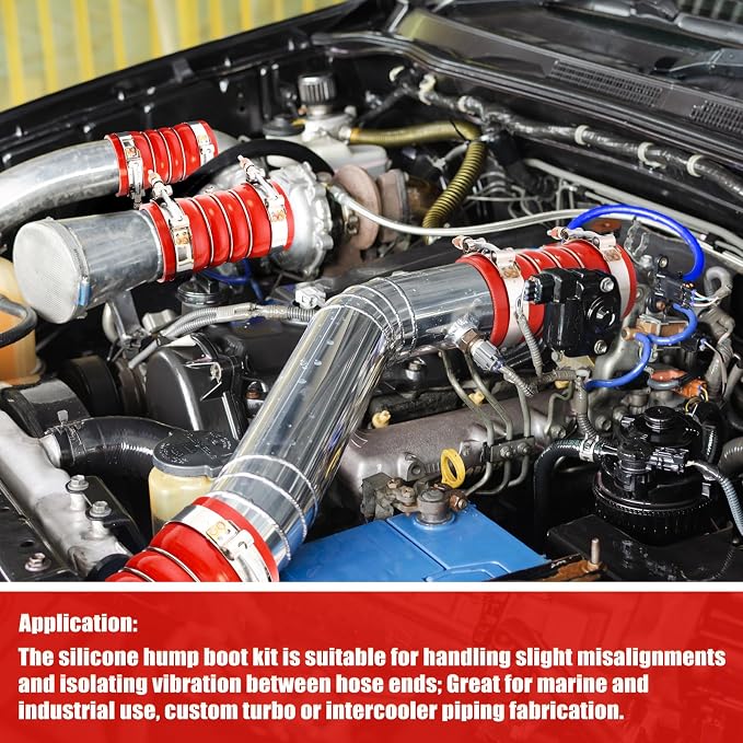 4 Pack 3"x 6" Silicone Charge Air Cooler Hump Hose with T-bolt Spring Loaded Clamps Semi Truck Hose Set Heavy Duty Turbo, Air Intake and Intercooler Kit(Red,3"x 6")