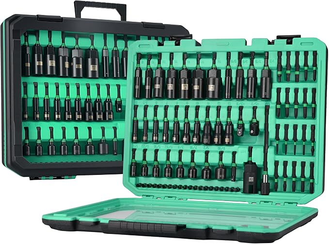 AEROFORCE 74 PCS Magnetic Nut Driver Set, Impact Drill Driver Bit 1/4" Hex Shank, SAE & Metric Cr-V Steel Power Nut Drivers with Wing Nut Driver, Impact Socket Adapters, screwdriver bits