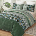 WONGS BEDDING Green Quilt Set Queen Size,3 Pieces Boho Bedspread Coverlet Set,Soft Bohemian Bedding Set Queen for All Season 96"×90"