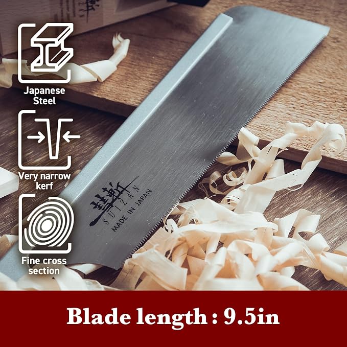 SUIZAN Dozuki Dovetail Saw 9.5" Rip Cross Cut - Japanese Pullsaw Hand Saws | Professional Pull Saw for Woodworking Joinery Tenon Furniture Making DIY Tools Fine Wood Cut Miter Sharp Replaceable Blade