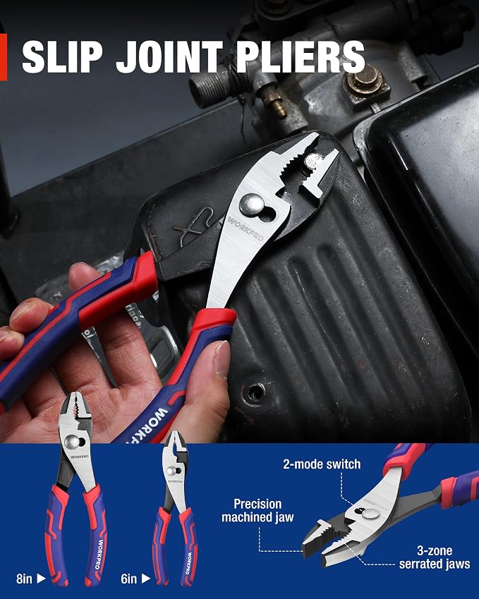 WORKPRO Pliers & Wrench Set, 12-Piece Pliers Tool Set with Organizer, Include Needle Nose, Wire Cutter, Groove Joint, Slip Joint, Long Nose, Diagonal Plier, For Home & Garage, Father's Day Suitable