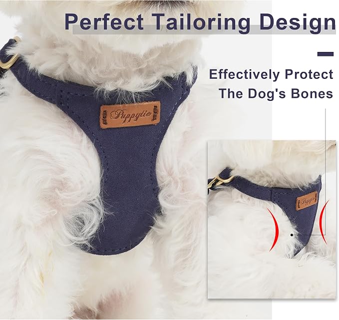 Puppytie Dog Harness and Leash Set, Navy, M (16.5-31 lbs) | Harness Small Size Dog, Dog Leash for Small Dogs, Soft Lightweight and Adjustable, Small Dog Harness for Daily Walks