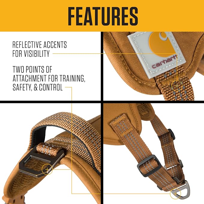 Carhartt Nylon Duck No Pull Dog Harness Gravel S | Fully Adjustable Dog Harness with Quick Control Handle and Reflective Accents