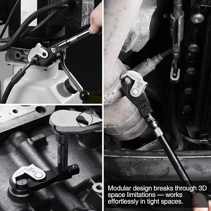 SK 3-Piece Adjustable Crows Foot Wrench Set, 1/4" & 3/8" & 1/2" Drive | Crowfoot Wrenches, Dual-Drive Ends Design, Spring Loaded Jaw with Serrated Teeth, 3/16" to 1-1/4", Premium CR-V Steel