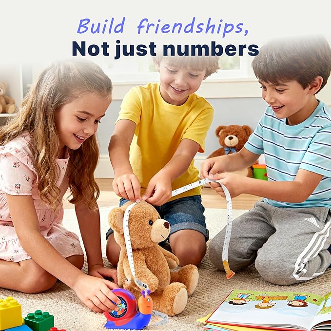 8ft Tape Measure for Kids, STEM Educational Tool with Level, Protractor and Eraser, Retractable Snail Shaped Measuring Tapes, Child-Safe Stocking Stuffers Gift for Boys & Girls 3+, Blue