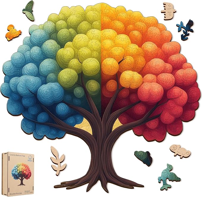 Pikoqunc Colorful Balloon Tree Wooden Puzzle for Adults – Unique Shape Jigsaw, 18.4"x17.4" Large Family Game, Fun Gifts for Grandkids & Adults, Christmas Home Decor Brain Teaser (456 PCS)