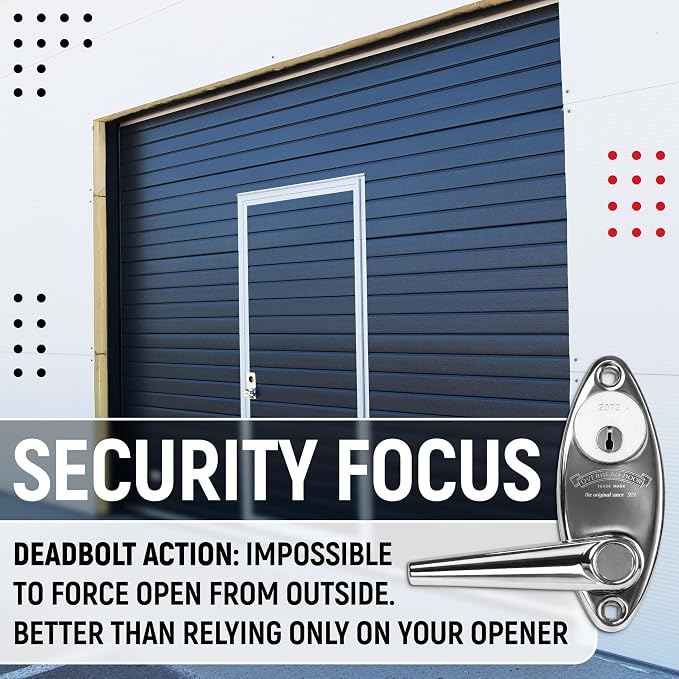 Garage Door Lock Kit, Keyed L-Handle with Inside Slide Lock Latch Mechanism, Complete Replacement Set with 2 Keys, Mounting Hardware Included, Fit to 1"–2 3/8" Thick Doors (Manual Operation)