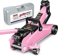 DNA Motoring 1.5 Ton Car Floor Jack Low Profile Hydraulic Trolley Service/Floor Jack, 1.5T / 3000 lbs Capacity, Lifting Range 5.3 Inch -12 Inch, with Storage Case, Pink, TOOLS-00327-PK
