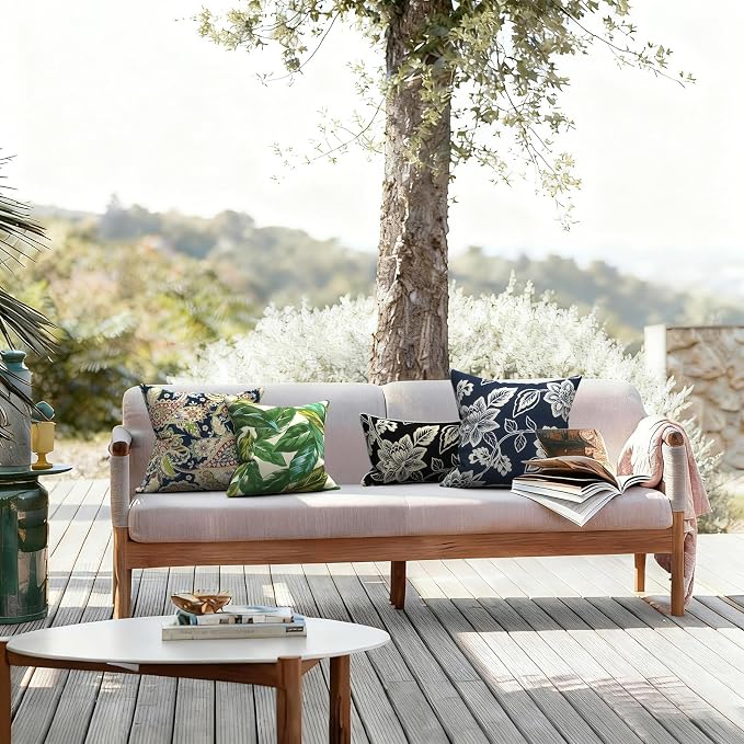 LVTXIII Outdoor Pillows 20x20 Inch, 2 Pack Large Decorative Square Throw Pillows with Inserts for Couch, Bed, Floor Seating, Patio Furniture, Elegant Vines Navy