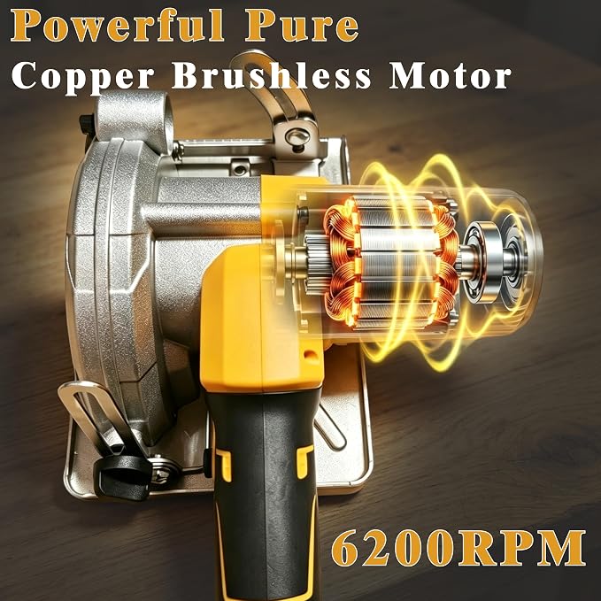 Cordless Circular Saw (Tool Only) Compatible with Dewalt 20V Battery, 5 Inch Brushless Power Saw with 0-45° Bevel, Max Cutting Depth 1.6" (90°)/1.28" (45°) for Wood, Plastic, Soft Metal