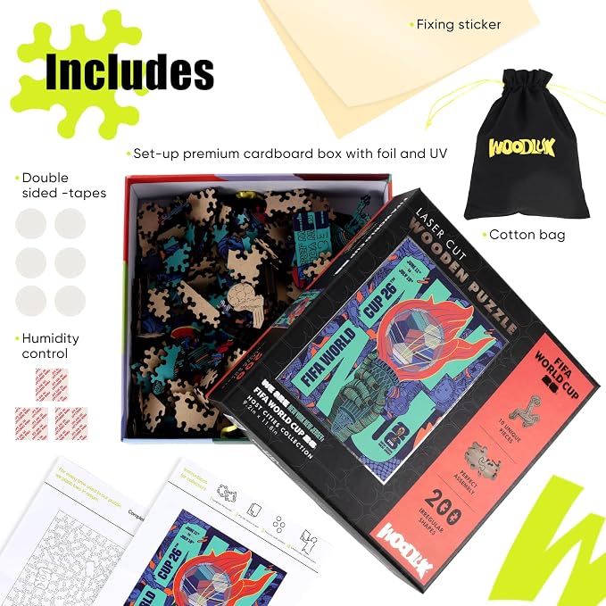 FIFA World Cup 2026 City Puzzle NYNJ Poster - Wooden Puzzle for Adult, 200 Pieces Unique Shape Puzzle, 5MM Thick, Creative Collectible Gift for Fans, Officially Licensed Product, 9.3x11.8''