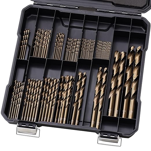 Cobalt Drill Bits Set for Hardened Metal and Stainless Steel, 101Pcs M35 High Speed Steel Twist Jobber Drill Bits 1/16"-1/2", with Plastic Index Storage Case