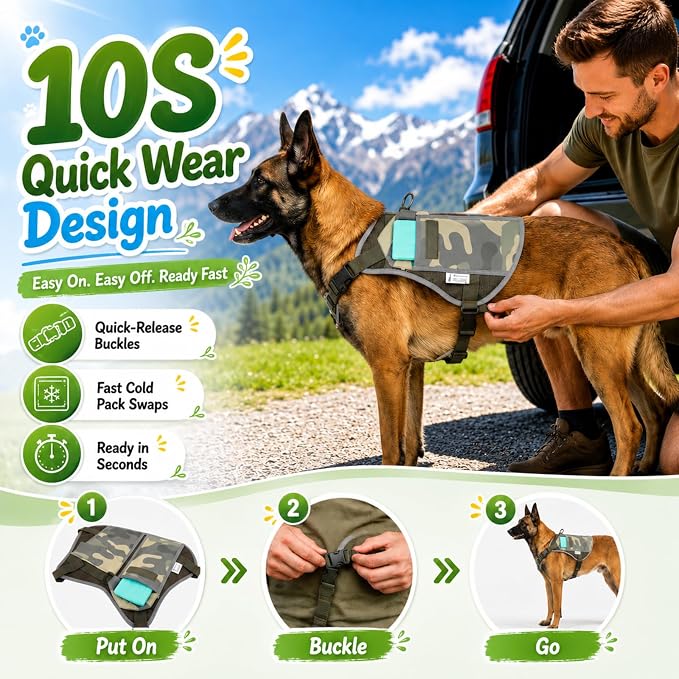 Dog Cooling Vest Harness UV Reflective Camouflage